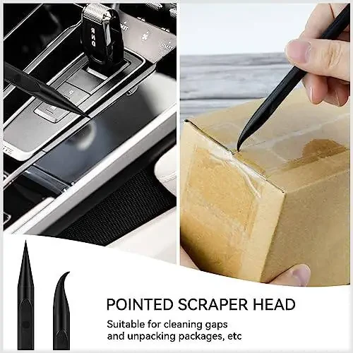 9 Pieces Plastic Scraper Tool for Tight Spaces, Non-Scratch Kitchen Scraper Cleaning Pen, Perfect for Remove Stickers, Labels, Oil Stains, Food, Dirt (Black) - 4