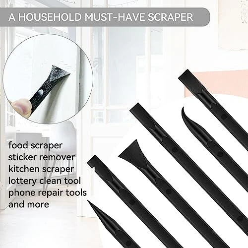 9 Pieces Plastic Scraper Tool for Tight Spaces, Non-Scratch Kitchen Scraper Cleaning Pen, Perfect for Remove Stickers, Labels, Oil Stains, Food, Dirt (Black) - 5