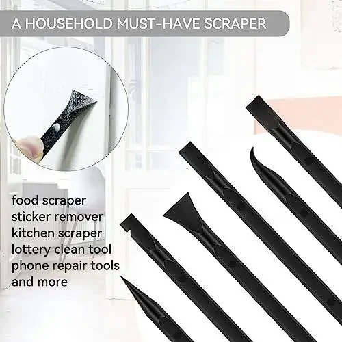 9 Pieces Plastic Scraper Tool for Tight Spaces, Non-Scratch Kitchen Scraper Cleaning Pen, Perfect for Remove Stickers, Labels, Oil Stains, Food, Dirt (Black) - 5