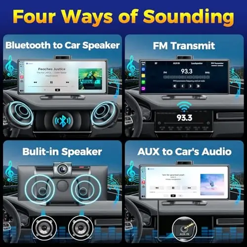 9” Simsiz Apple CarPlay Android Auto Ekrani - 4K Dash Cam, GPS Navigatsiya, HD Sensorli Ekran, AirPlay, 1080P Orqa Ko'rinish Kamerasi, Avtomobil Stereo - Jataza tomonidan - 6