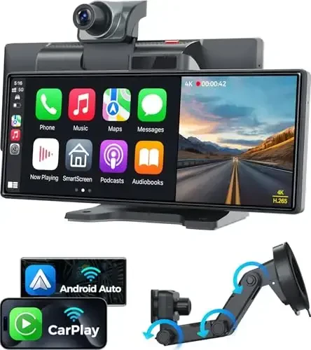 9” Simsiz Apple CarPlay Android Auto Ekrani - 4K Dash Cam, GPS Navigatsiya, HD Sensorli Ekran, AirPlay, 1080P Orqa Ko'rinish Kamerasi, Avtomobil Stereo - Jataza tomonidan - 1