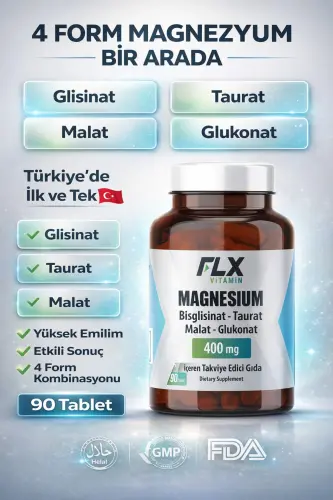 90 Tablets Magnesium Bisglycinate Malate Taurate Gluconate Magnesium Elements 400 mg - 1