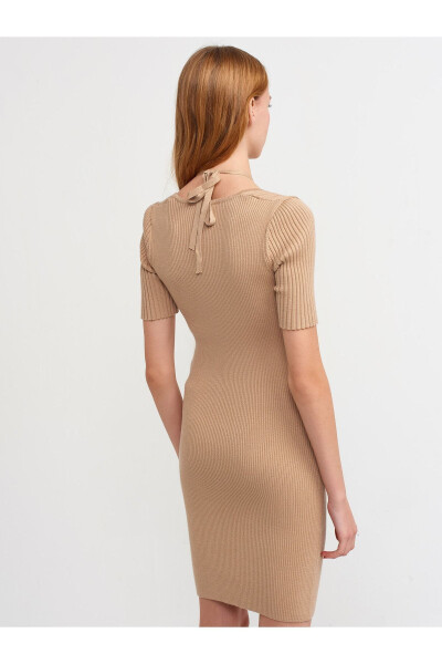 90130 Front Metal Lace-up Knit Dress - Dark Beige - DILVIN (1)