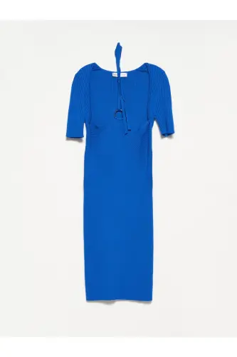 90130 Front Metal Laced Knit Dress-sapphire-Sapphire 