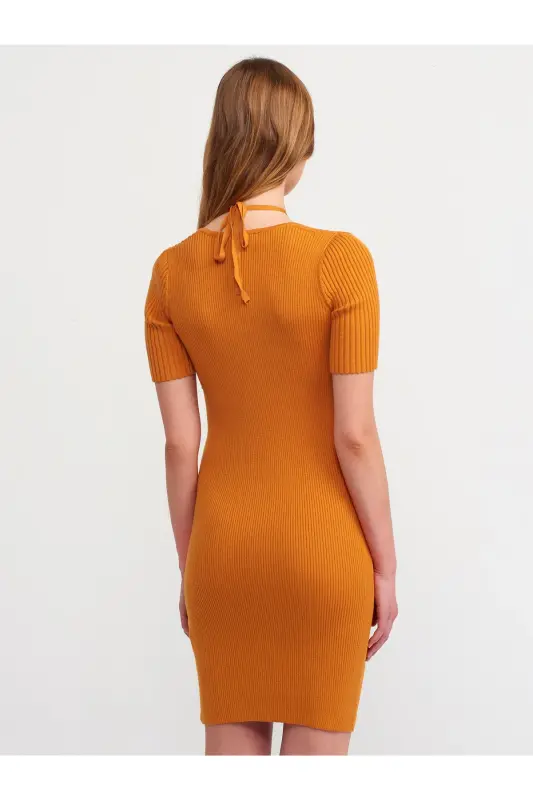 90130 Front Metal Laced Knitted Dress-O.Orange-O.Orange - 2