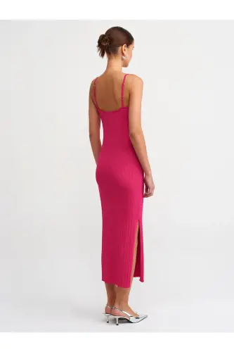 90139 Askılı Triko Elbise-fuşya-Fuşya - DILVIN (1)