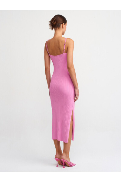 90139 Askılı Triko Elbise-Pembe-Pembe - 6