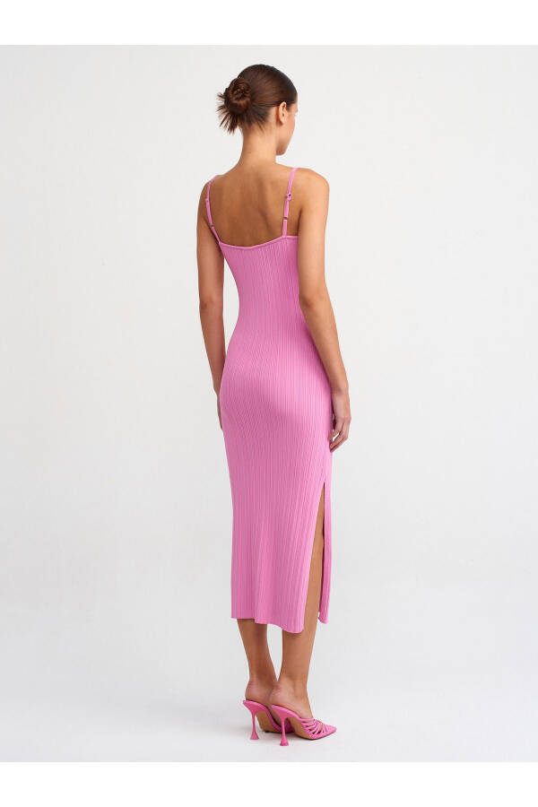 90139 Askılı Triko Elbise-Pembe-Pembe - 6