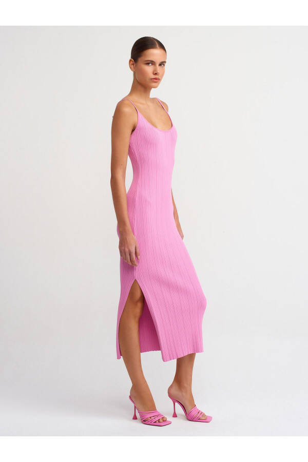 90139 Askılı Triko Elbise-Pembe-Pembe - 7