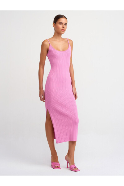 90139 Askılı Triko Elbise-Pembe-Pembe 