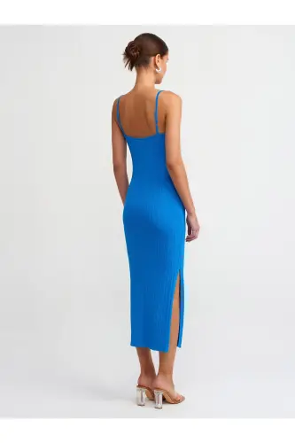 90139 Askılı Triko Elbise-Saks-Saks - DILVIN (1)