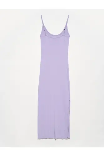 90139 Yırtmaçlı Askılı Triko Elbise-Lavanta-Lavanta - DILVIN (1)