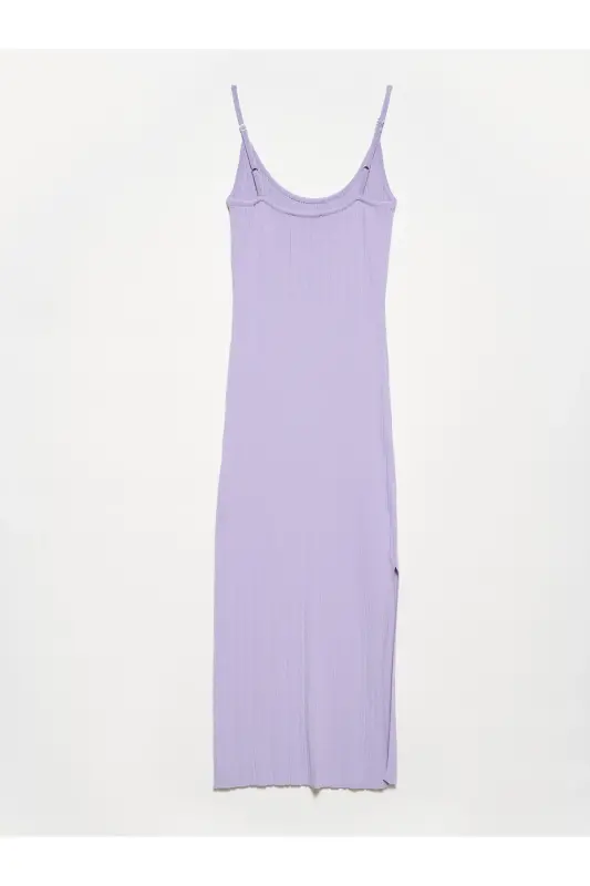 90139 Yırtmaçlı Askılı Triko Elbise-Lavanta-Lavanta - 2