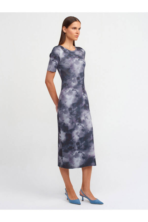 90186 Bicycle Neck Short Sleeve Printed Knit Dress-Smoke - 19