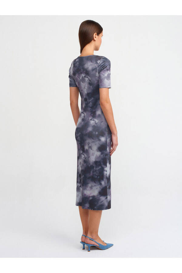 90186 Bicycle Neck Short Sleeve Printed Knit Dress-Smoke - 2