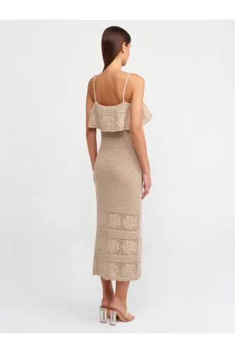 90195 Askılı Triko Elbise-bej-Bej - DILVIN (1)