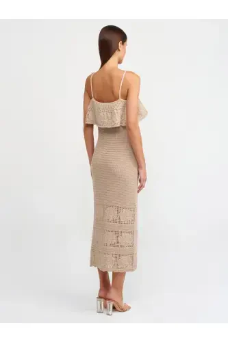 90195 Askılı Triko Elbise-bej-Bej - DILVIN (1)