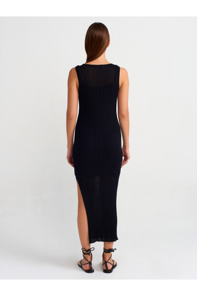 90202 Slit Detail Thin Knit Dress - Black - DILVIN (1)