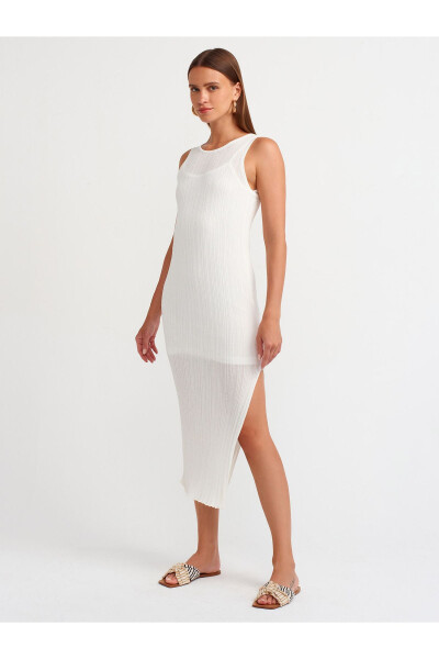 90202 Тонкое трикотажное платье с разрезами - Экру - 17