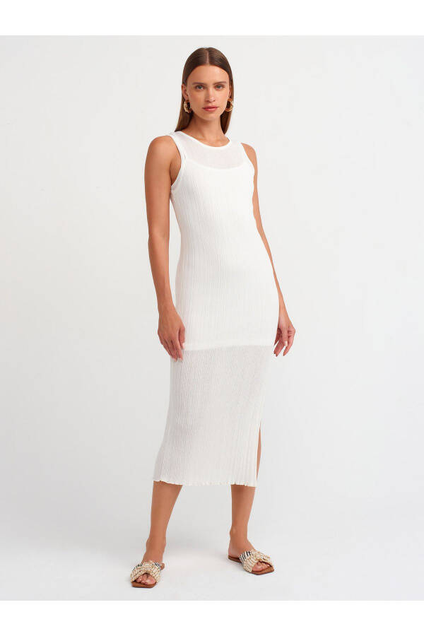 90202 Yoriq Detallari Bilan Yupqa Triko Ko'ylak - Ekru - 19