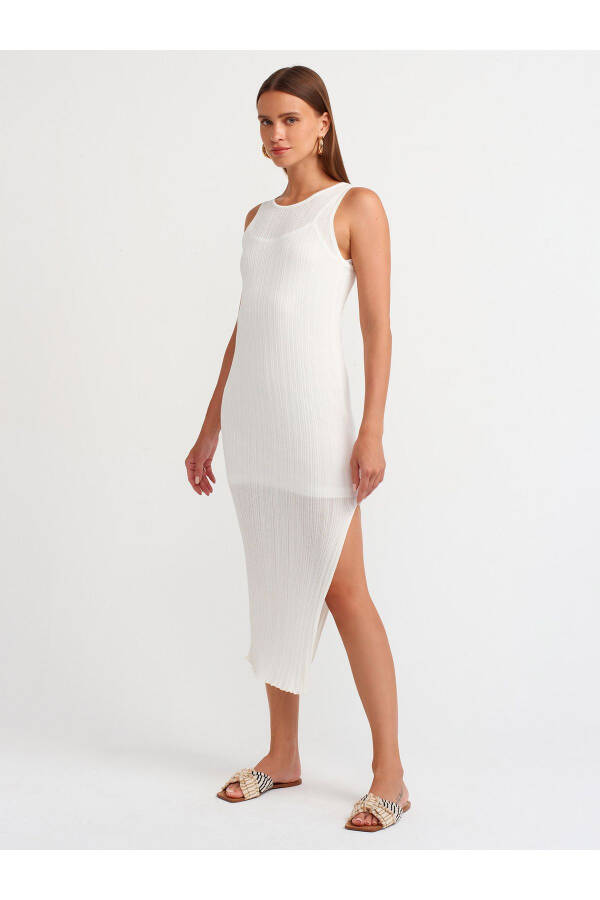 90202 Yoriq Detallari Bilan Yupqa Triko Ko'ylak - Ekru - 13