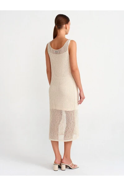 90206 Sleeveless Lace-Detailed Lined Knit Dress - Ecru - DILVIN (1)