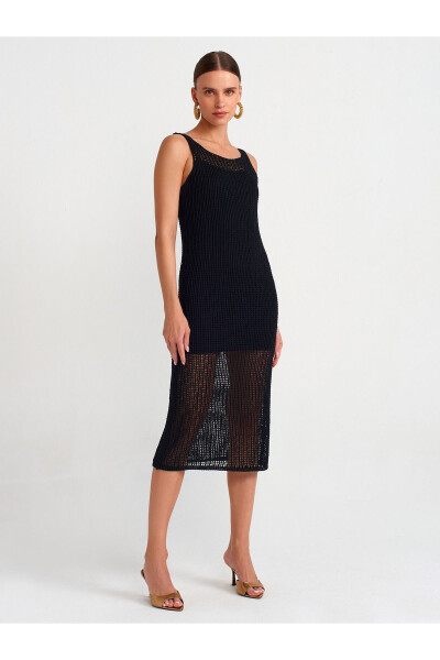 90206 Sleeveless Lace-Up Lined Knit Dress - Black - 19