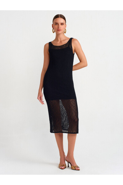 90206 Sleeveless Lace-Up Lined Knit Dress - Black - 9