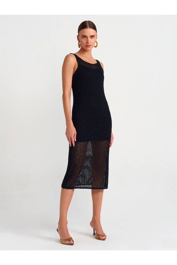 90206 Sleeveless Lace-Up Lined Knit Dress - Black - 7