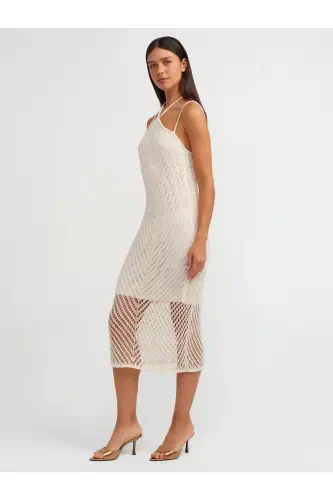 90207 Ribbed Knit Dress with Straps-ecru-Ecru - 1