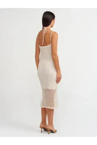 90207 Ribbed Knit Dress with Straps-ecru-Ecru - DILVIN (1)