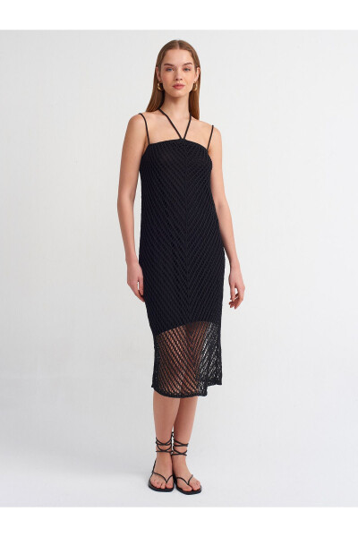 90207 Strappy Lace Knit Dress - Black - 37