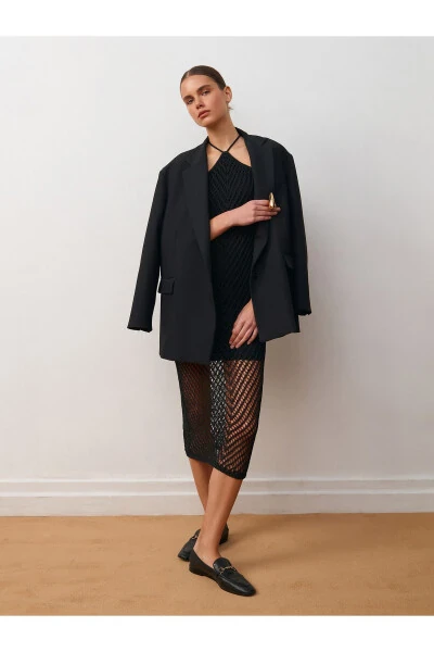 90207 Yelkali O'yma Triko Ko'ylak - Qora - DILVIN