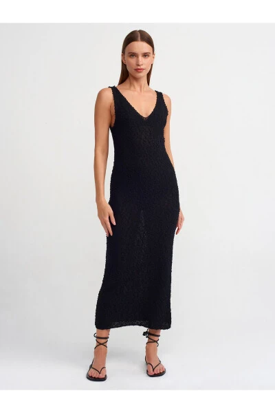 90212 V bo'yinli triko ko'ylak - qora - DILVIN