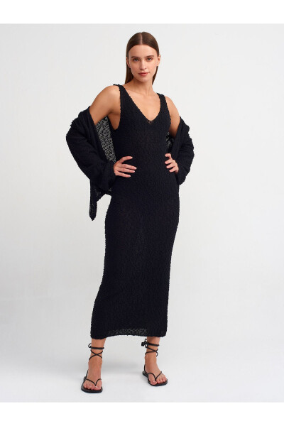 90212 V-Neck Knit Dress - Black - 3