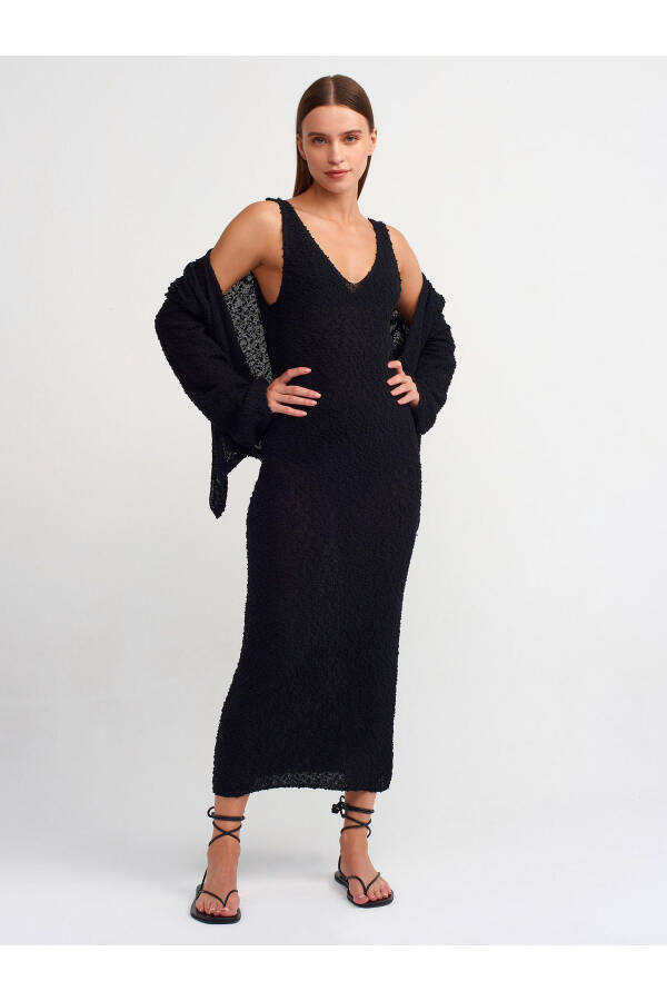 90212 V-Neck Knit Dress - Black - 3