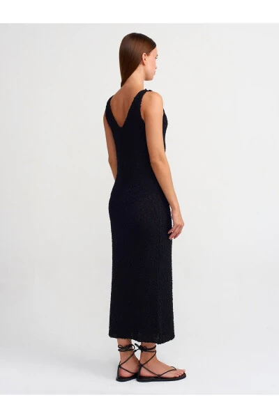 90212 V-Neck Knit Dress - Black - DILVIN (1)