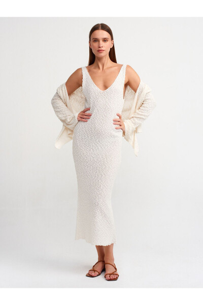 90212 V-Neck Knit Dress - White - 1