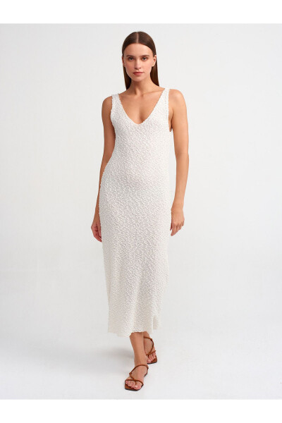 90212 V-Neck Knit Dress - White - 4