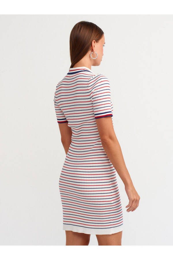 90218 Striped Polo Neck Knit Dress - Ecru - 2