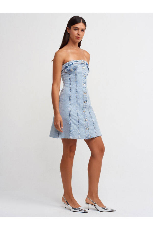 90524 Seamless A-line Denim Dress - Blue - 3