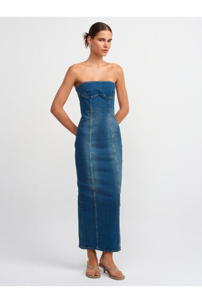 90535 Long Strapless Denim Dress with Lycra - Tint - DILVIN