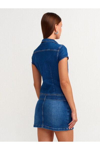 90539 Buttoned Denim Mini Dress - Blue - 10