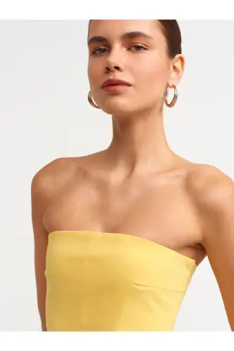 90758 Slit Detailed Strapless Dress-yellow-Yellow - 4