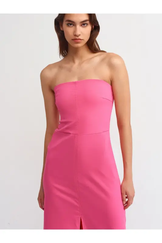 90758 Slit Strapless Dress-Pink-Pink - 3