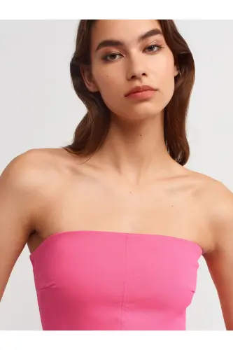 90758 Slit Strapless Dress-Pink-Pink - 4