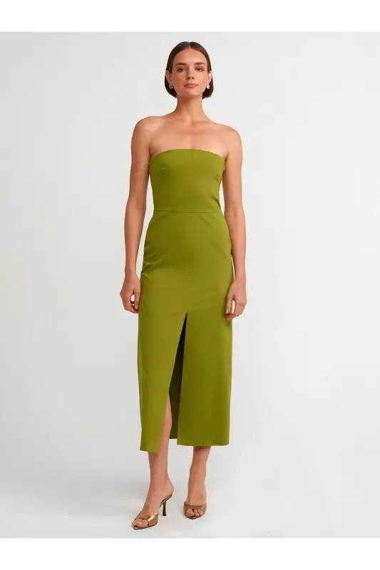 90758 Strapless Dress-Oil Green-Oil Green - 1