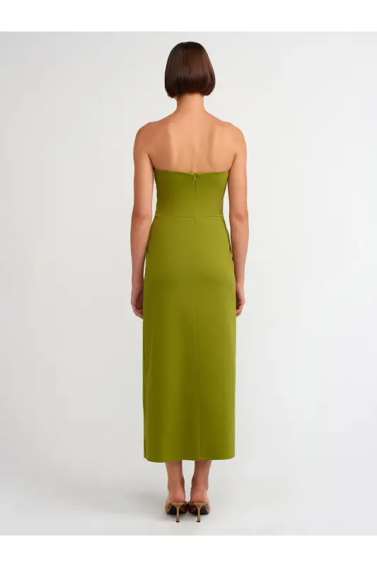 90758 Strapless Dress-Oil Green-Oil Green - 2