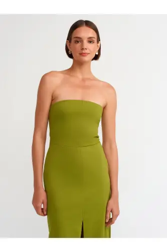 90758 Strapless Dress-Oil Green-Oil Green - 3
