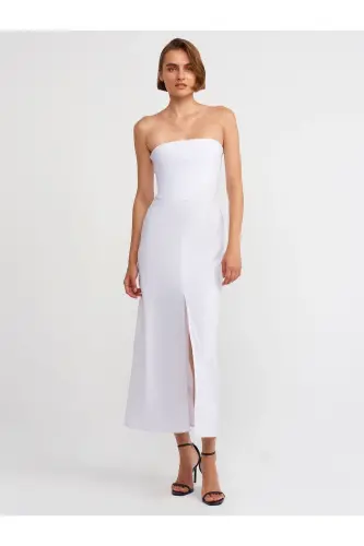 90758 Strapless Dress-White-White - 3